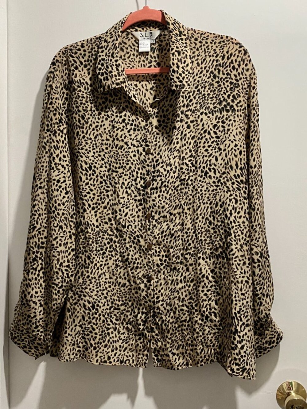Vintage S.L.B. Silk Button Up MobWife Boho Secretary Leopard Print Blouse Top 2X